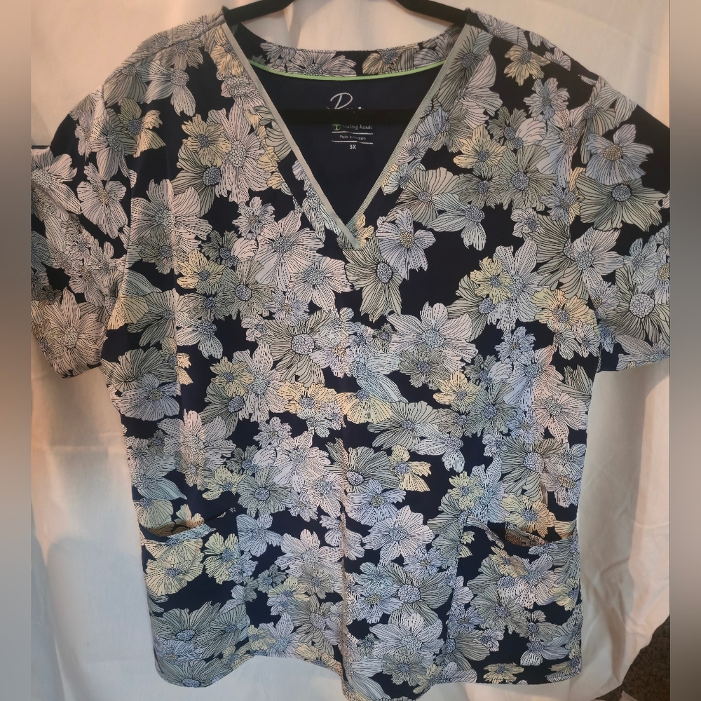 Floral Navy Scrub Top